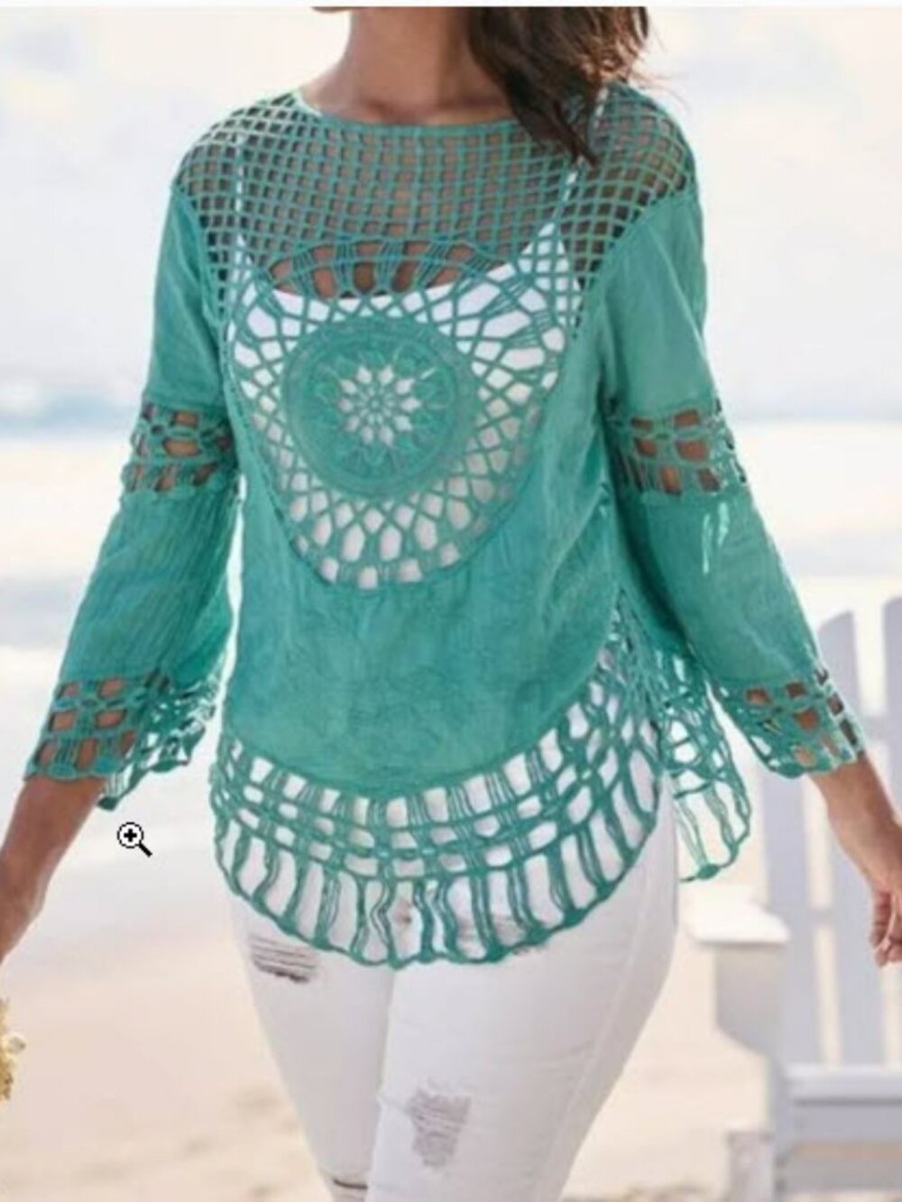 VENUS Teal Asymmetrical Crochet Coverup NWOT Medium